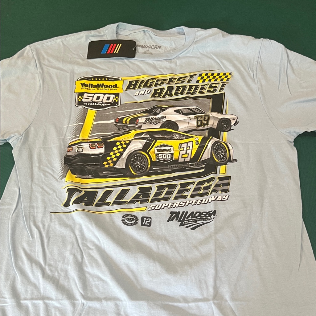 Talladega Superspeedway Racing Tee  Light Blue With Yellow Graphics Nascar
